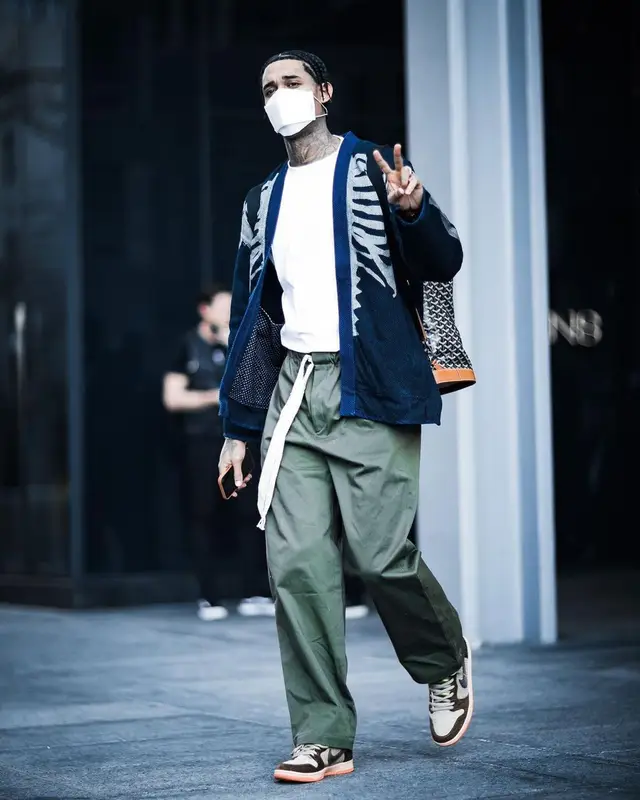 Jordan Clarkson outfit in Kapital, Goyard, and Henry Mask, 2021