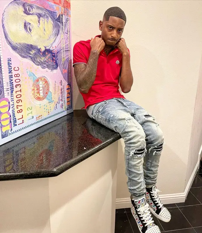 Funny Mike outfit in Moncler, Amiri, and Christian Louboutin, 2021