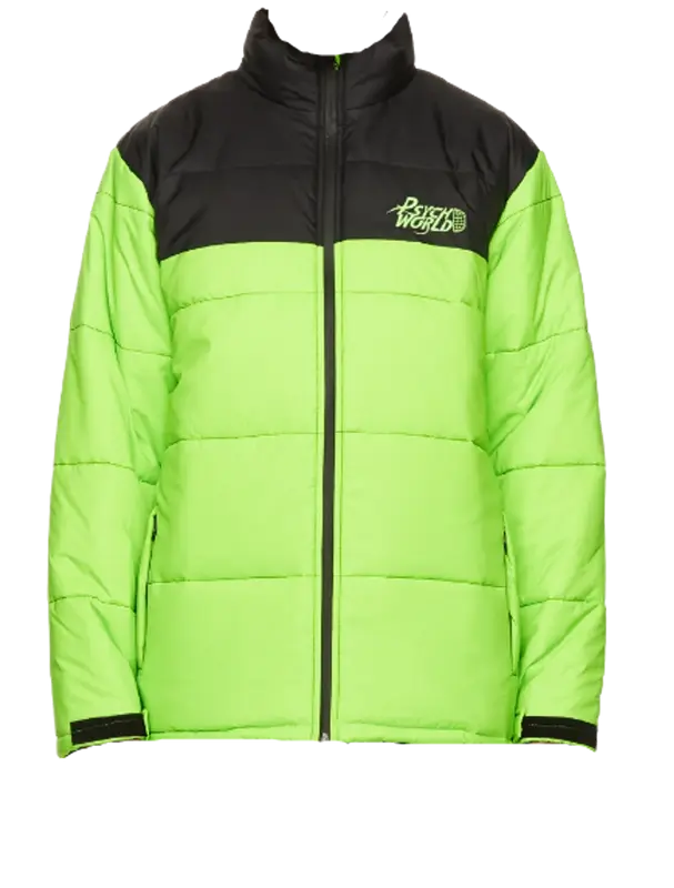 Psychworld Green Black Logo Puffer Jacket $300