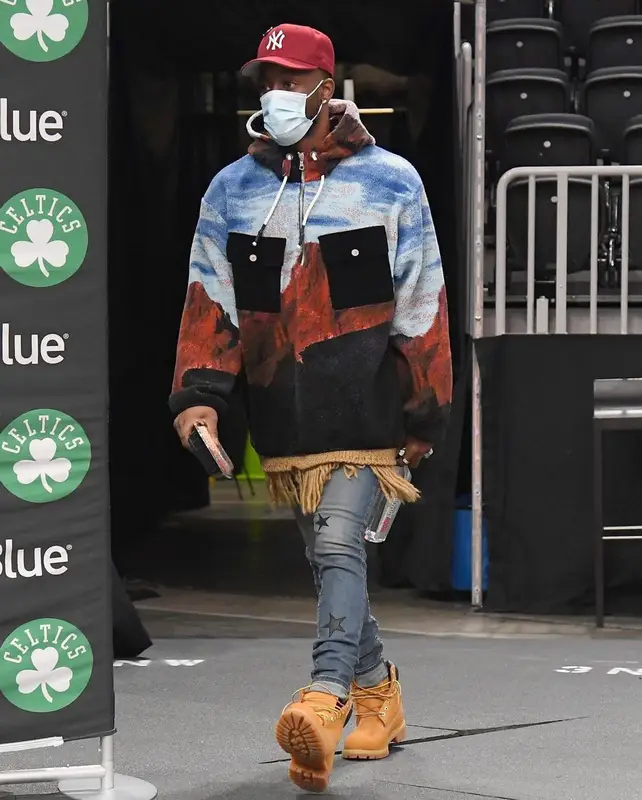 Kemba Walker outfit in Palm Angels, Amiri, and New Era, 2021