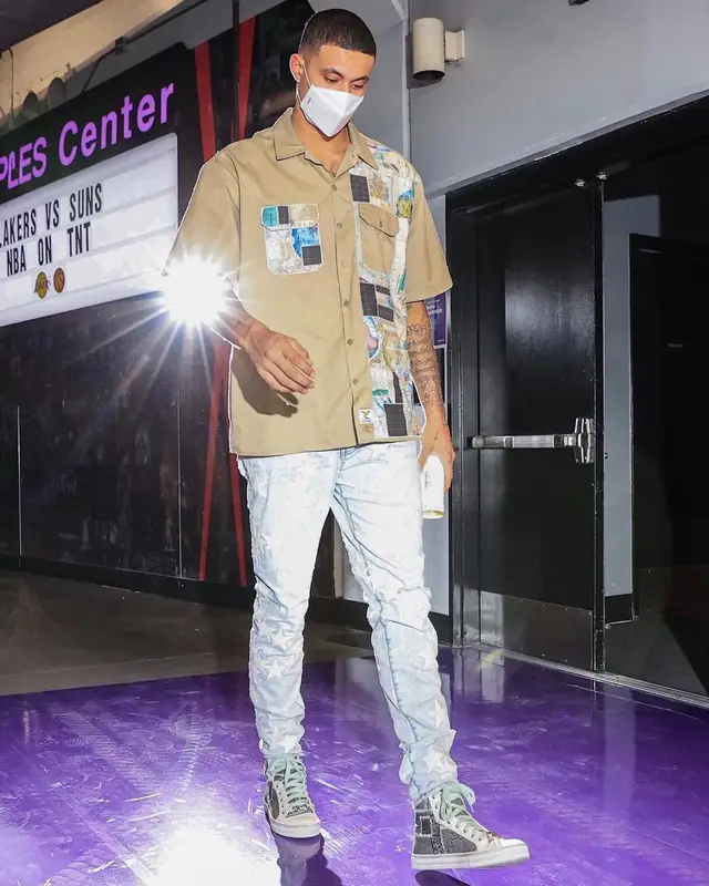 Kyle Kuzma outfit in Axecents by Orah Lemaitre, Amiri, and Henry Mask, 2021
