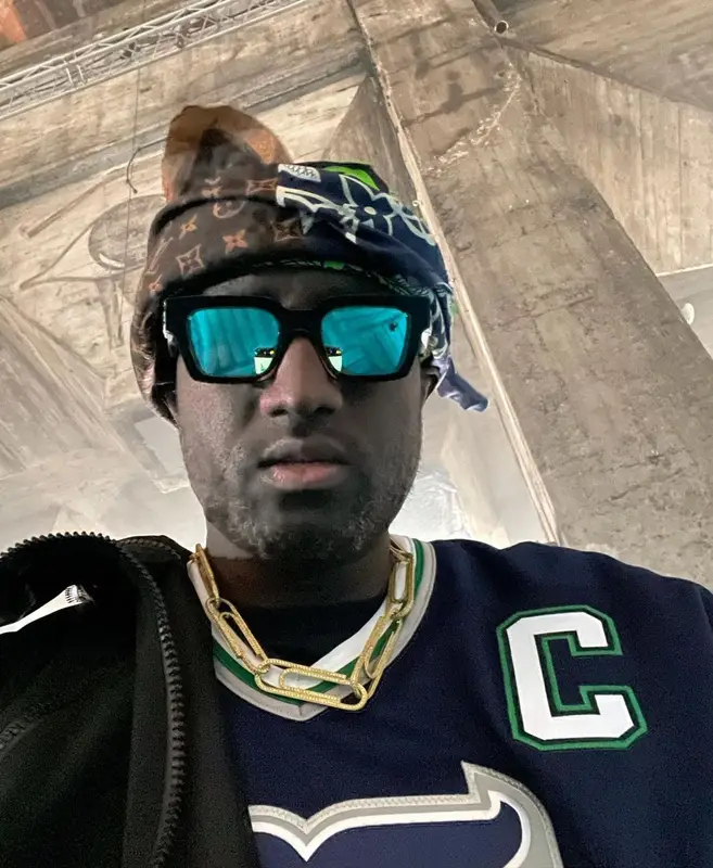 Virgil Abloh outfit in Virgil Abloh, Louis Vuitton, and Jacob & Co., 2021