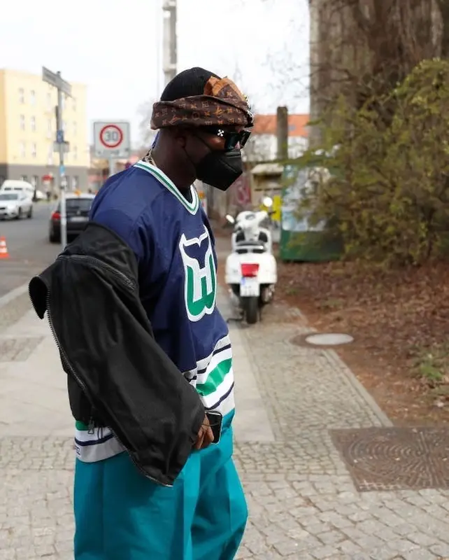 Virgil Abloh outfit in Virgil Abloh, Louis Vuitton, and Jacob & Co., 2021