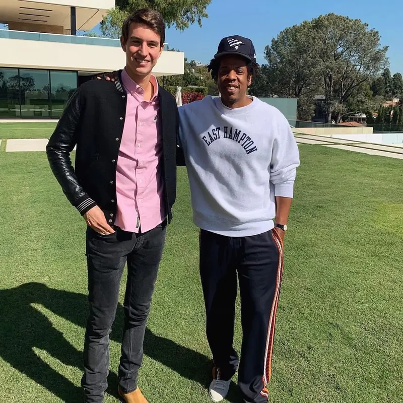Jay-Z outfit in Wales Bonner and Paper Planes, 2021