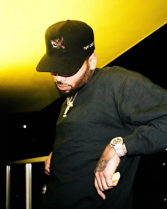 Chris Brown outfit in Hubble Studio, Stussy, and Tuff Crowd, 2021