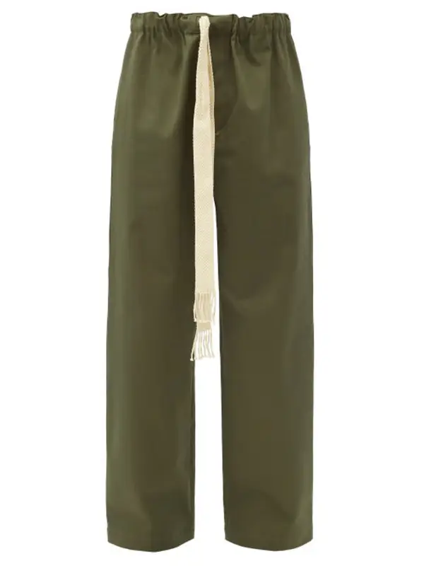 Loewe Tasselled Drawstring Khaki Cotton Trousers $550