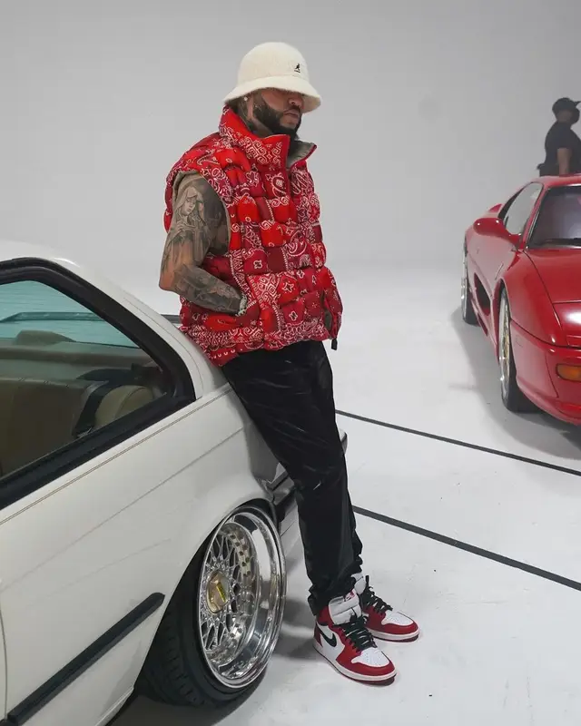 Farruko outfit in Kapital, Kangol, and Supreme, 2021