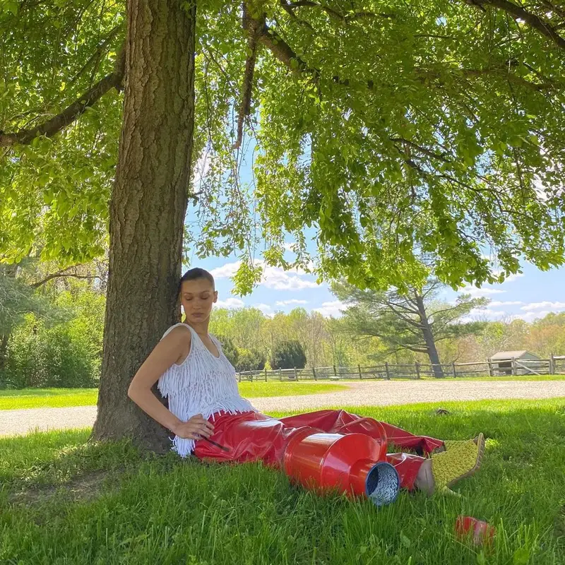 Bella Hadid outfit in Bottega Veneta, 2021