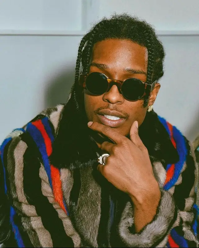 ASAP Rocky outfit in Fila, Gosha Rubchinskiy, and Retrosuperfuture, 2021