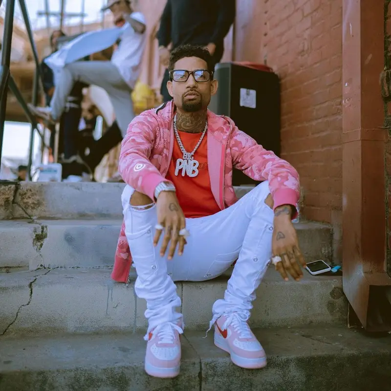 PnB Rock outfit in Off-White, Bape, and Nike, 2021