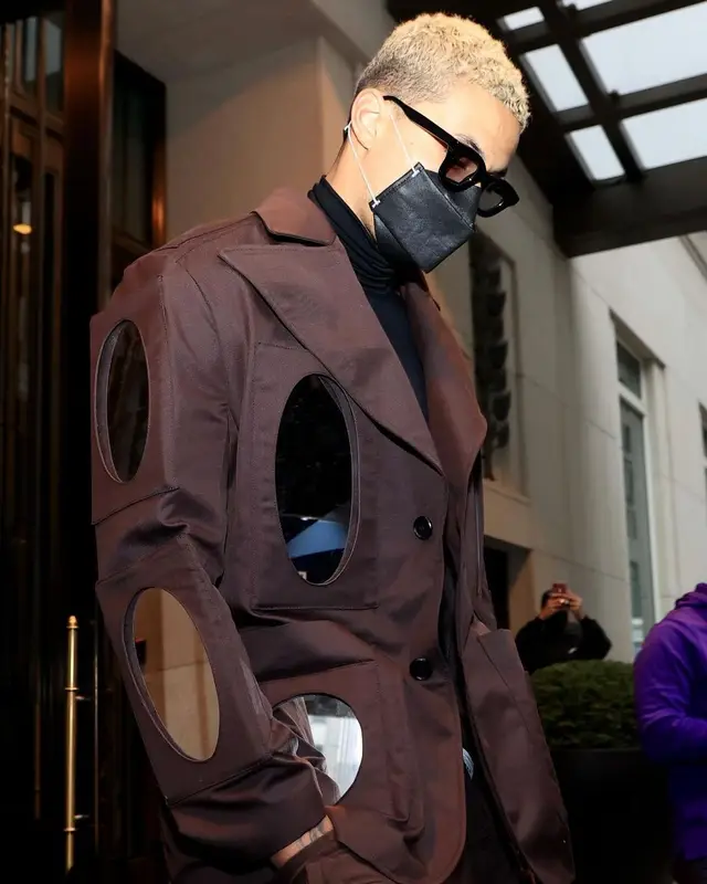 Kyle Kuzma outfit in Walter van Beirendonck, Prada, and Henry Mask, 2021