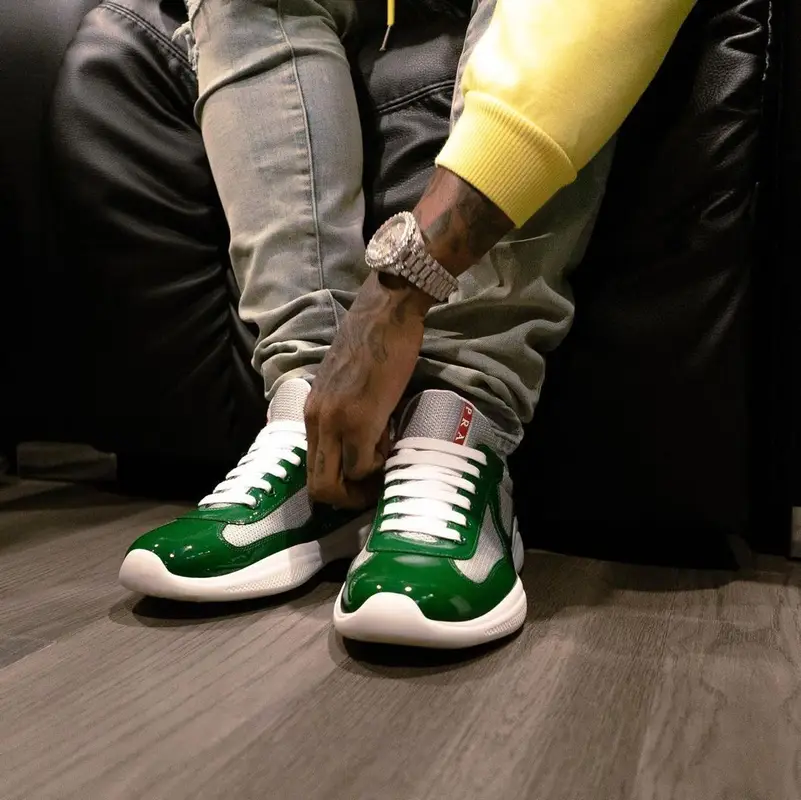 Lil Durk outfit in Celine, Prada, and Amiri, 2021