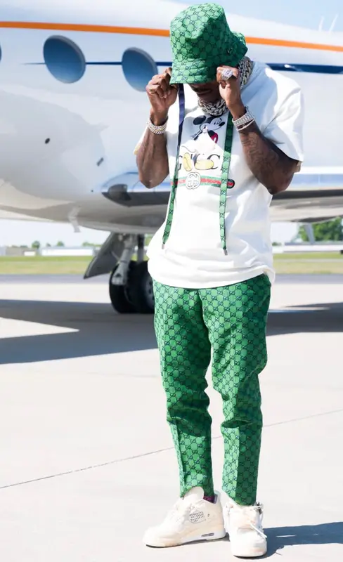 DaBaby outfit in Disney, Jordan, and Gucci, 2021