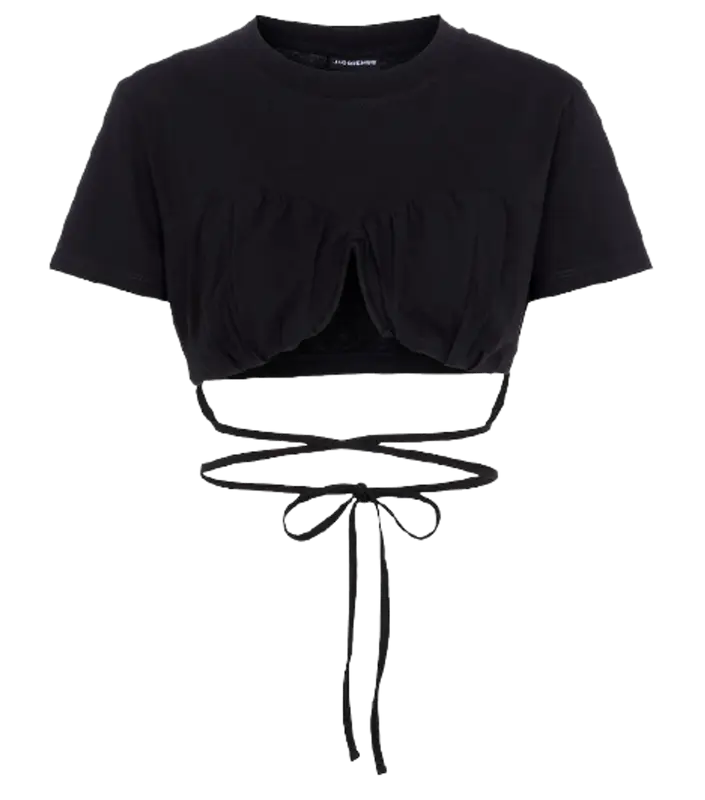 Jacquemus Cropped Self Tie Black Cotton Jersey T-Shirt $210
