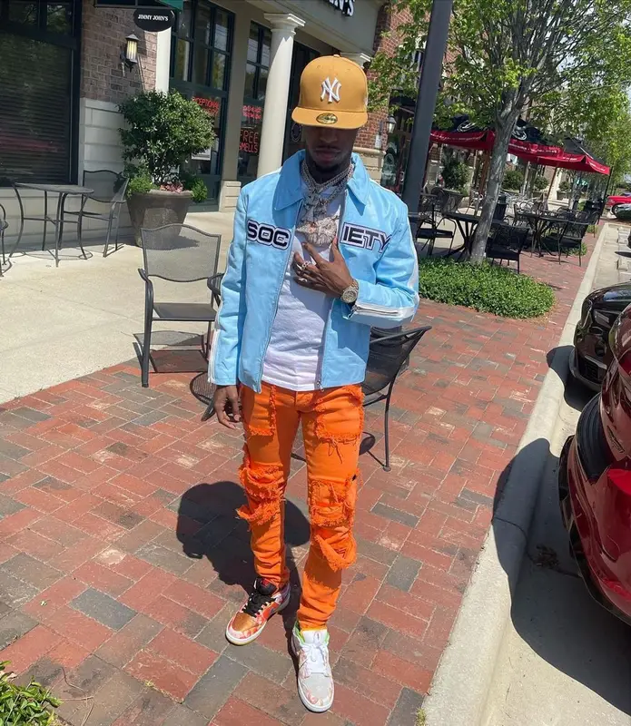 Toosii outfit in Society, Valabasas, and New Era, 2021