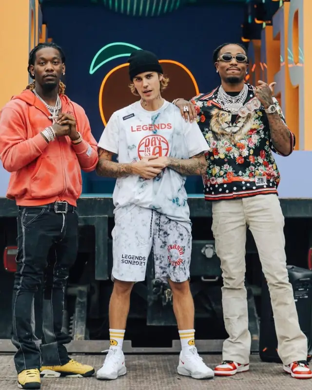 Offset outfit in Gallery Dept., Jordan, and Chrome Hearts, 2021