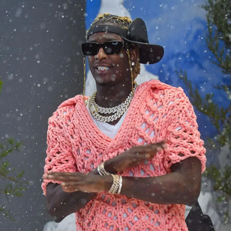 Young Thug outfit in Dolce & Gabbana, Bottega Veneta, and Burberry, 2021