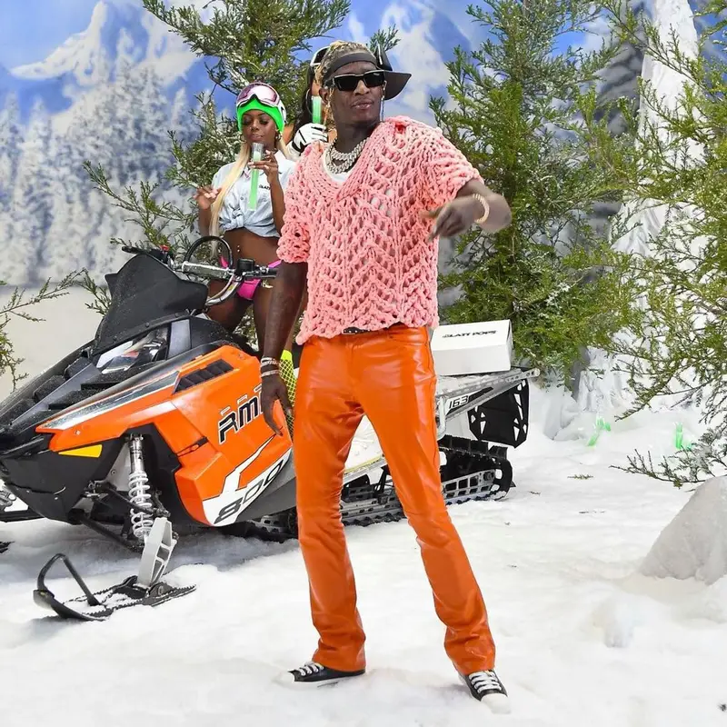 Young Thug outfit in Dolce & Gabbana, Bottega Veneta, and Burberry, 2021