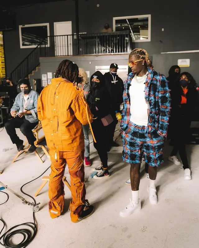 Young Thug outfit in Loverboy by Charles Jeffrey, Nike, and Polo Ralph Lauren, 2021