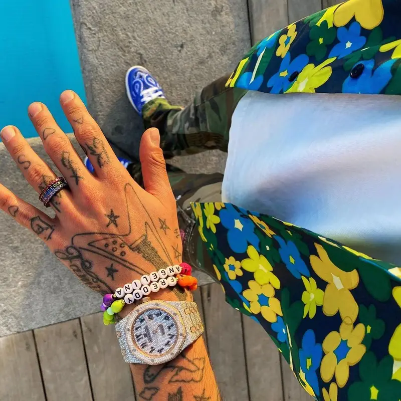 Sfera Ebbasta outfit in Marni, Gallery Dept., and Denim Tears, 2021