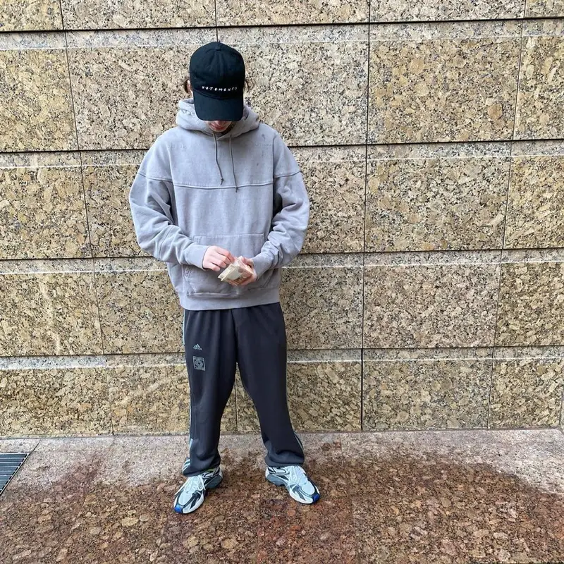 Rocket outfit in Cav Empt, Adidas, and Vetements, 2021