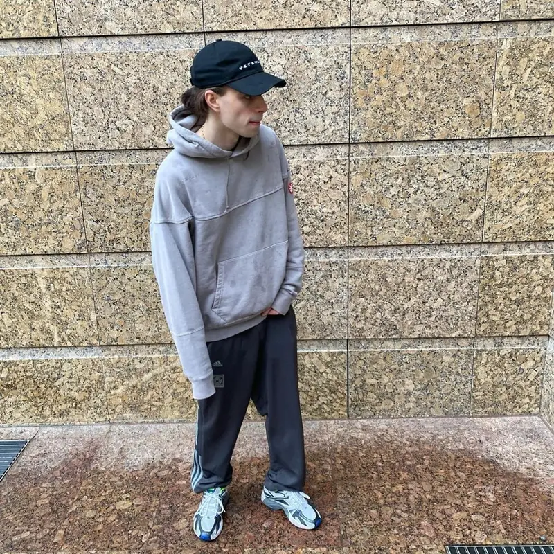 Rocket outfit in Cav Empt, Adidas, and Vetements, 2021