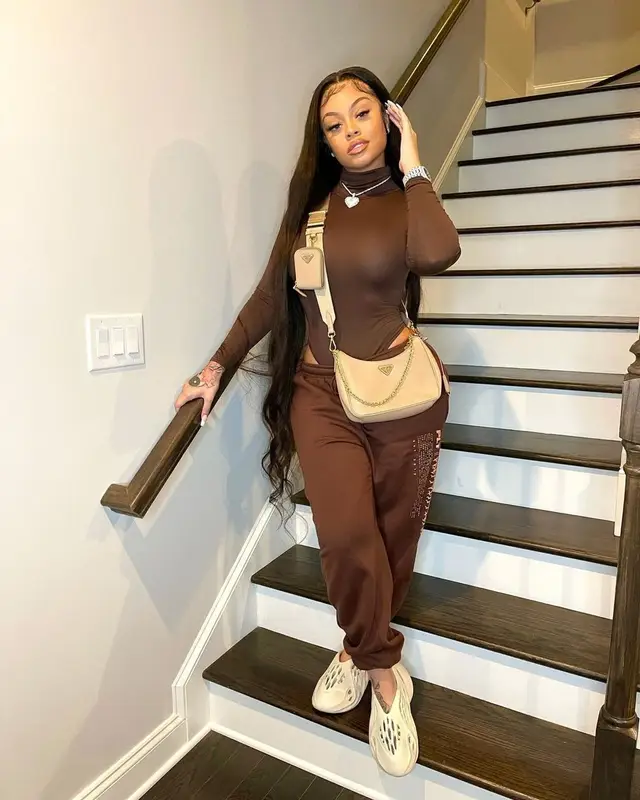Latto outfit in Pretty Little Thing, Yeezy, and Prada, 2021