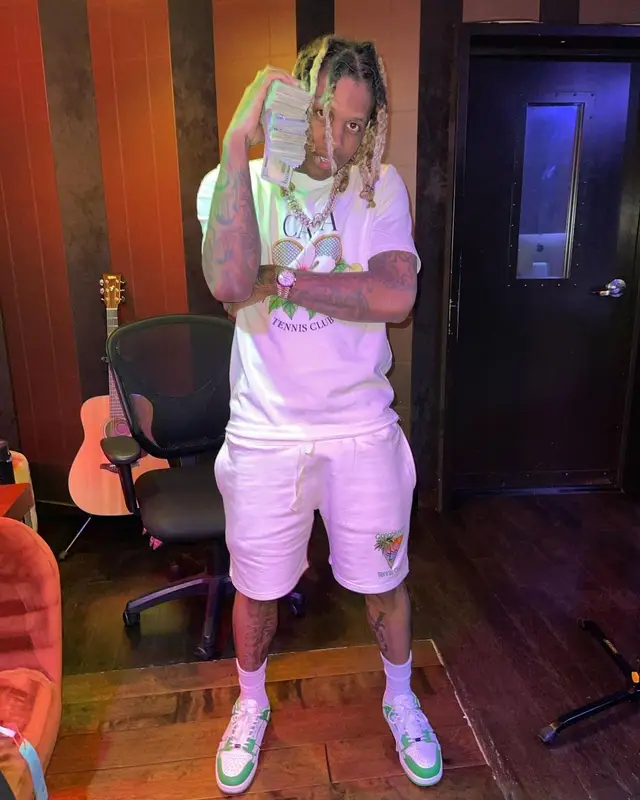 Lil Durk outfit in Casablanca and Amiri, 2021