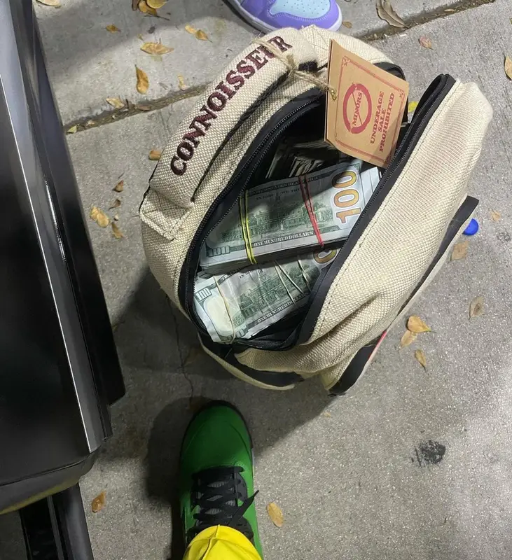 Fredo Bang outfit in Off-White, Palm Angels, and Jordan, 2021
