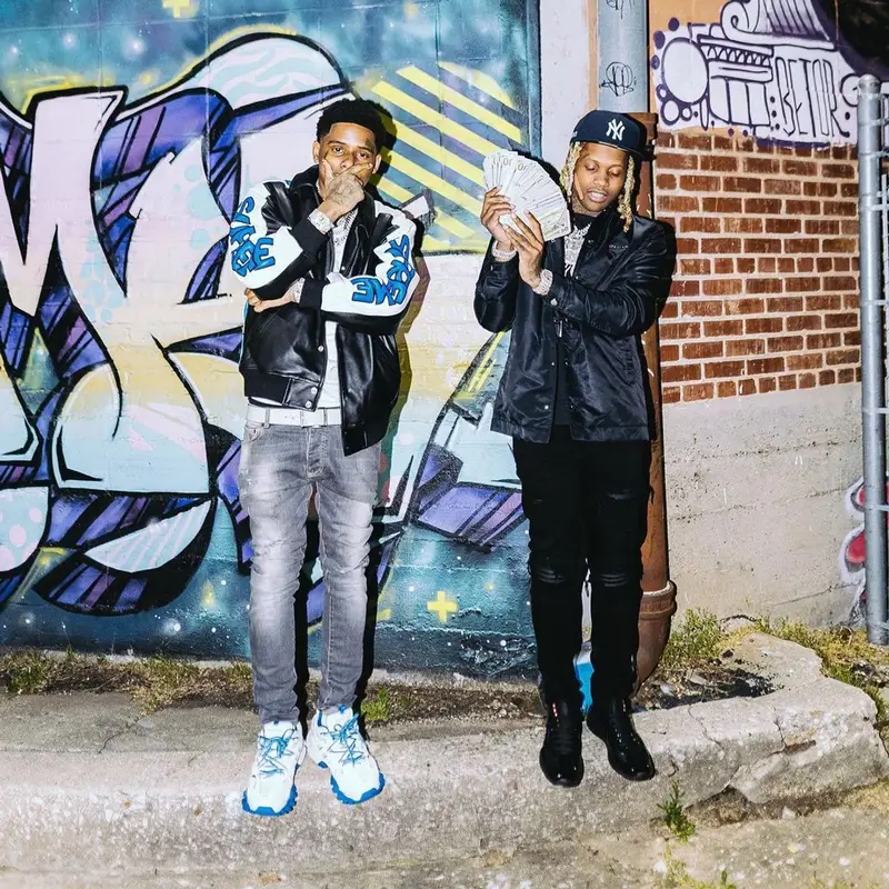 Lil Durk outfit in 1017 Alyx 9SM, Amiri, and New Era, 2021