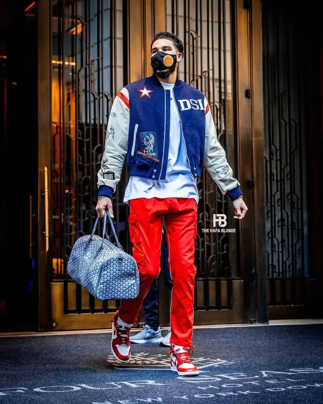 Jayson Tatum outfit in Diesel, Off-White, and Goyard, 2021