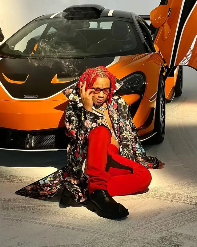 Trippie Redd outfit in Givenchy, Balenciaga, and Flatlist, 2021