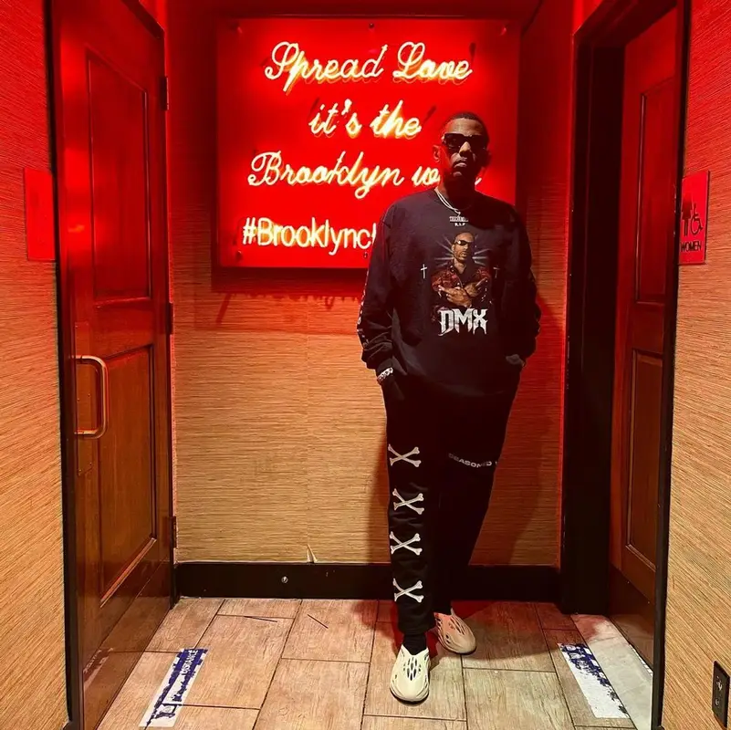 Fabolous outfit in Yeezy, Louis Vuitton, and Balenciaga, 2021