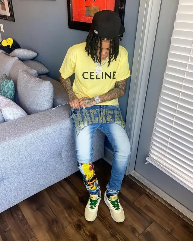 Young M.A outfit in Celine, MacKeen USA, and Nike, 2021