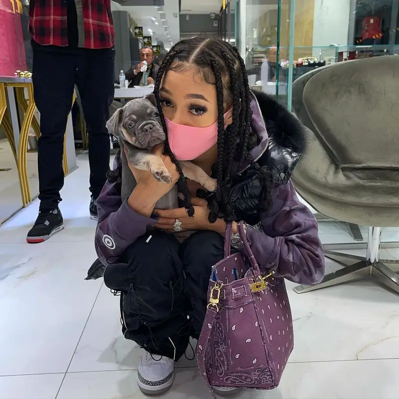 Coi Leray outfit in Moncler, Bape, and 99percentis, 2021