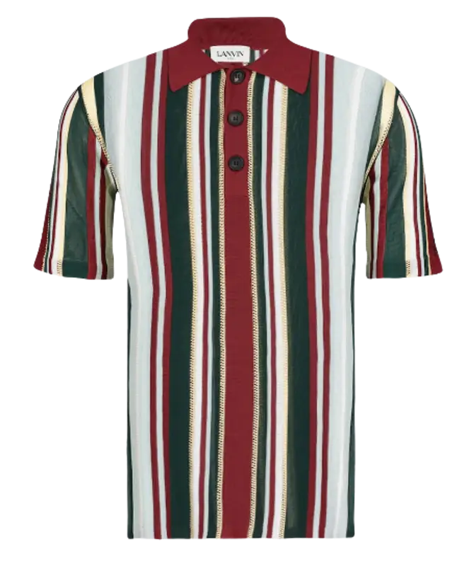 Lanvin Buttoned Polo Bordeaux Cotton Multicoloured Shirt $660