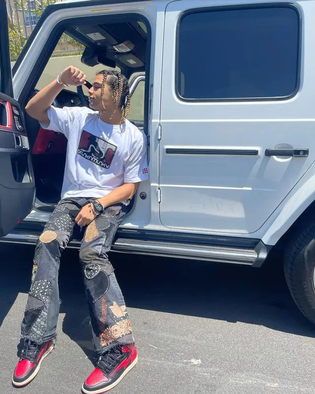 24kGoldn outfit in Kapital and Reves Paris, 2021