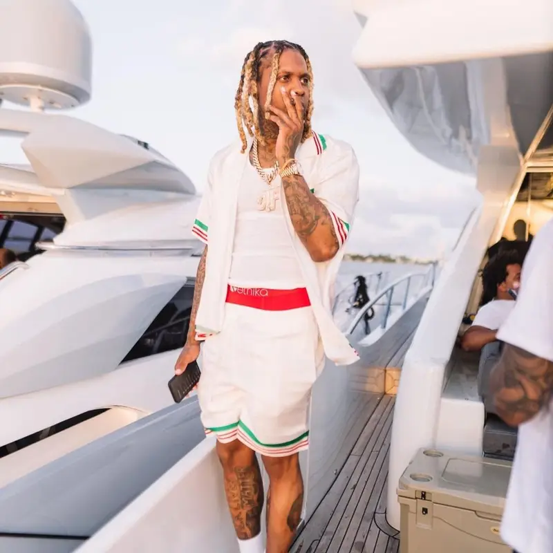 Lil Durk outfit in Casablanca and Ethika, 2021