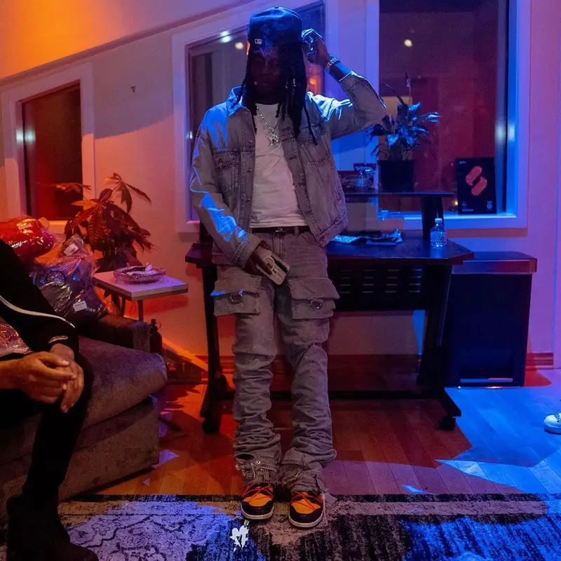 Chief Keef outfit in Balenciaga, Kam Vercetti, and Louis Vuitton, 2021