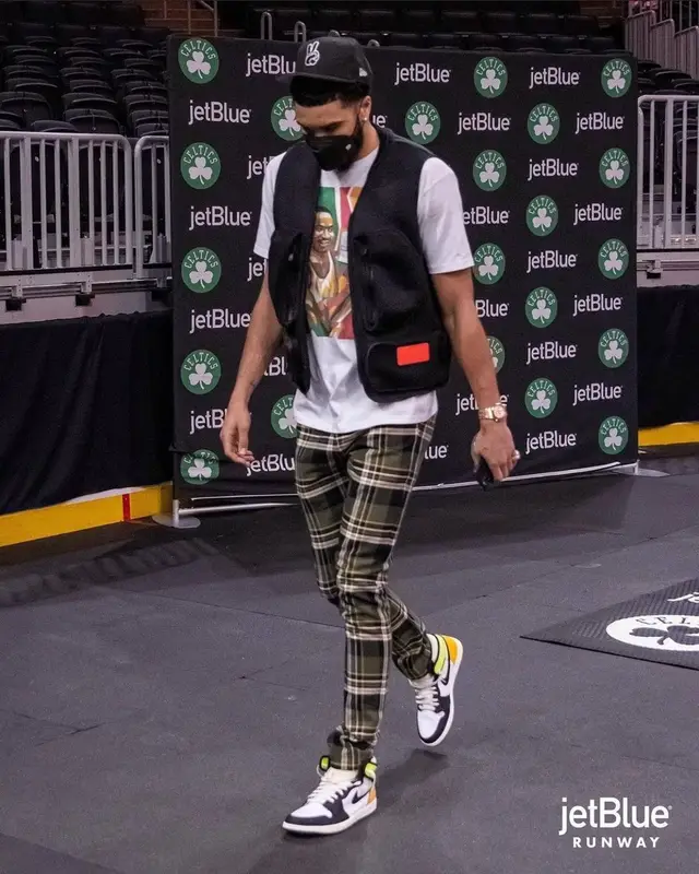 Jayson Tatum outfit in Jordan, Christos, and Henry Mask, 2021