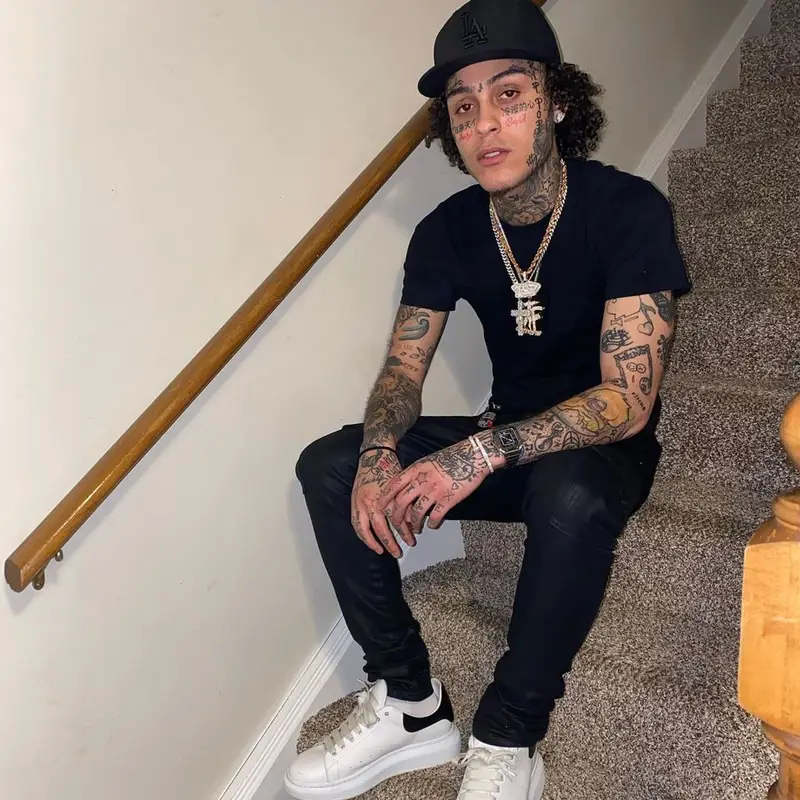 Lil Skies outfit in Rick Owens, Purple Brand, and New Era, 2021