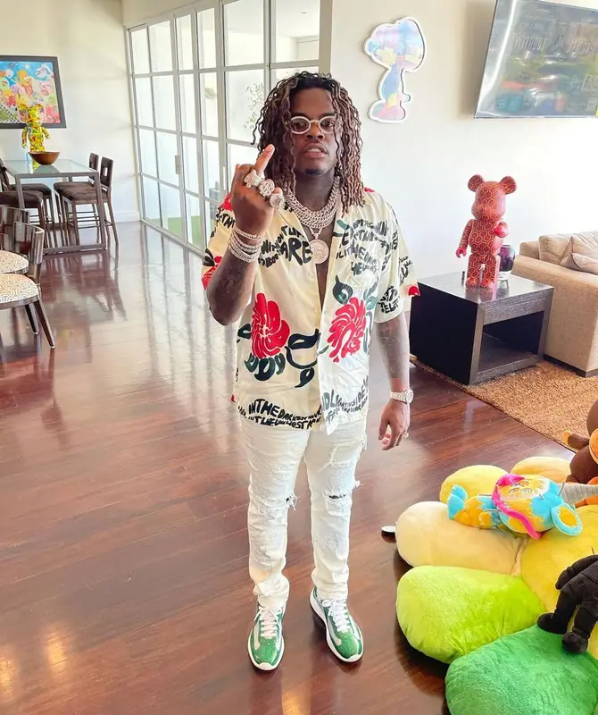 Gunna outfit in Marni, Purple Brand, and Cartier, 2021