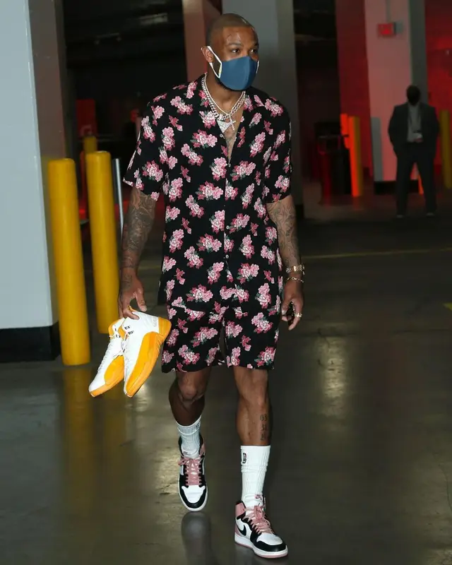 PJ Tucker outfit in Gucci, Jordan, and NBA, 2021