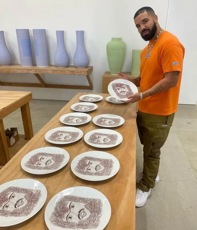 Drake outfit in World Industries, Undercover, and Nike, 2021