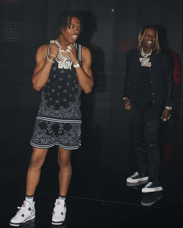 Lil Baby outfit in Amiri, Jordan, and Prada, 2021