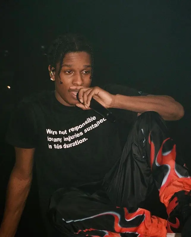 ASAP Rocky outfit in ASAP Rocky Merch, Prada, and AWGE, 2021