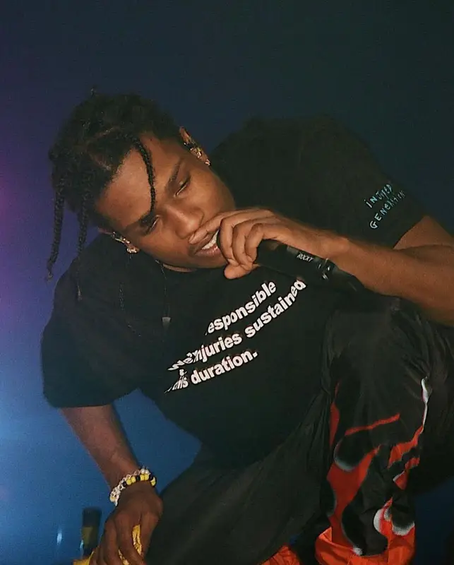 ASAP Rocky outfit in ASAP Rocky Merch, Prada, and AWGE, 2021