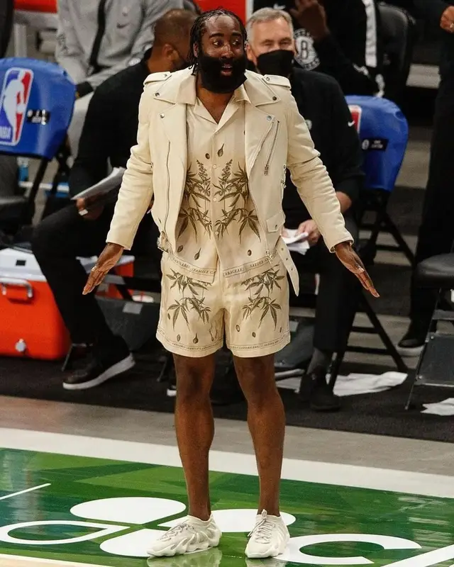 James Harden outfit in Amiri, Adidas, and Yeezy, 2021