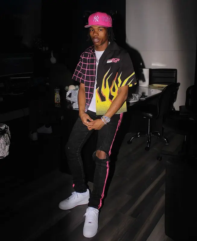 Lil Baby outfit in Prada, Amiri, and Nike, 2021