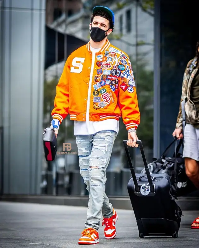 Lonzo Ball outfit in Supreme, Amiri, and New Era, 2021